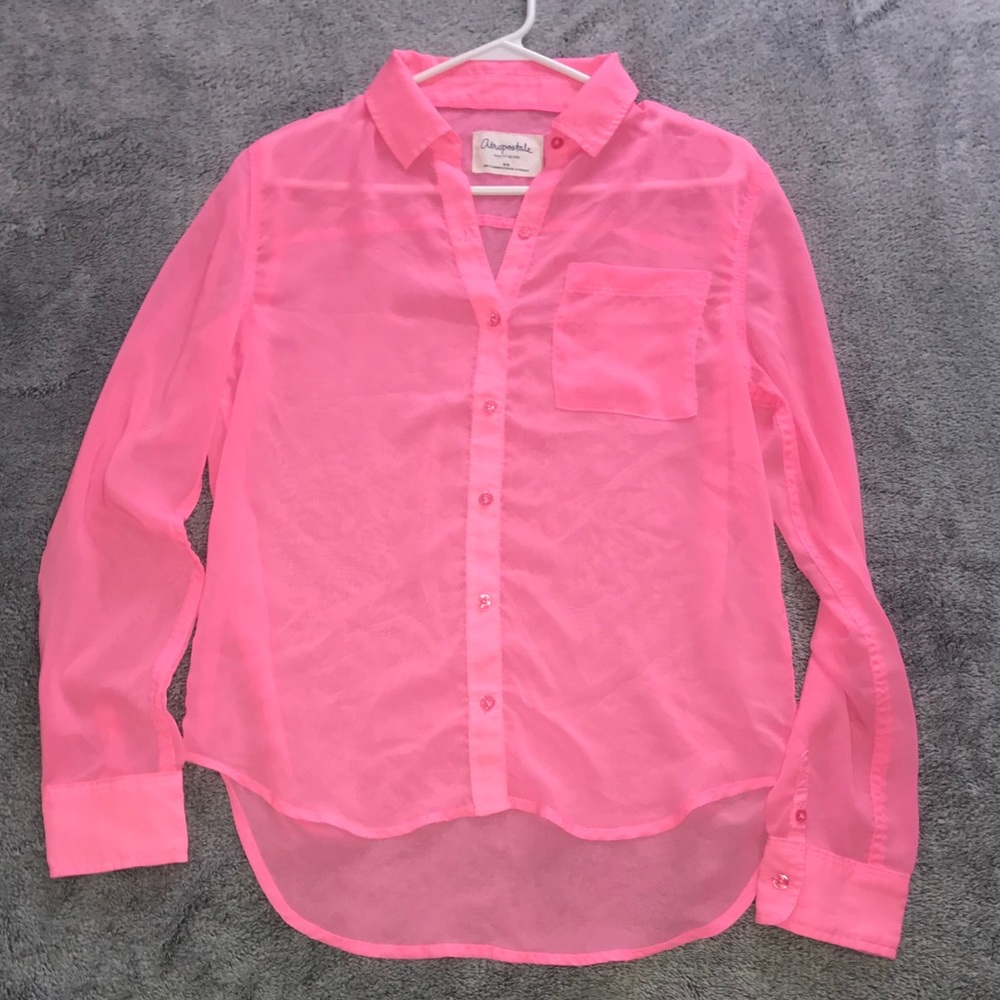 Pink Sheer Button Up Blouse